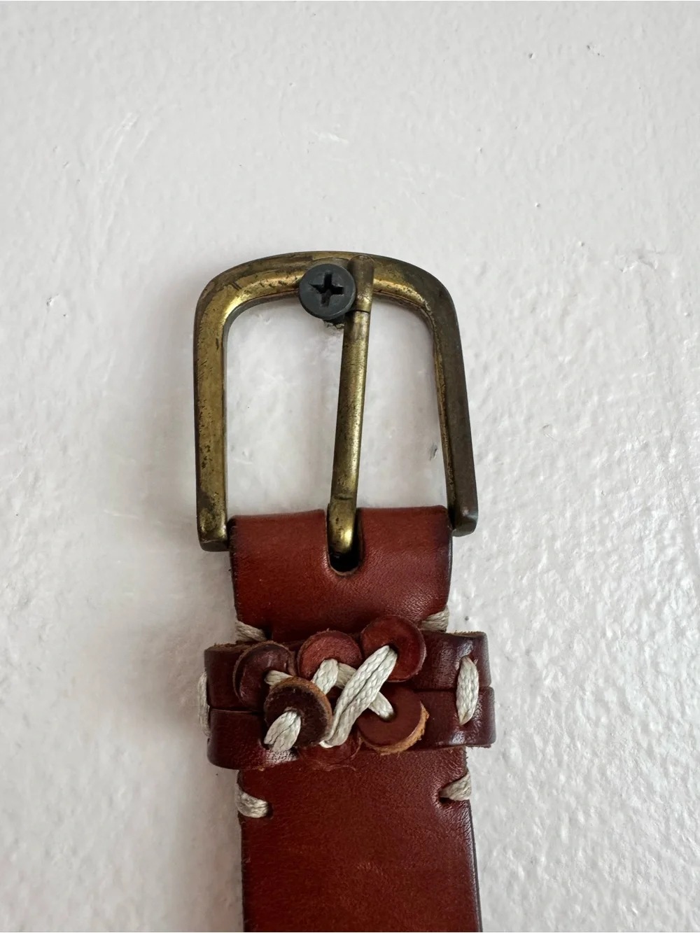 VTG 80’s Omega Southwestern Brown Leather Belt White Stitching made in Turkey  L